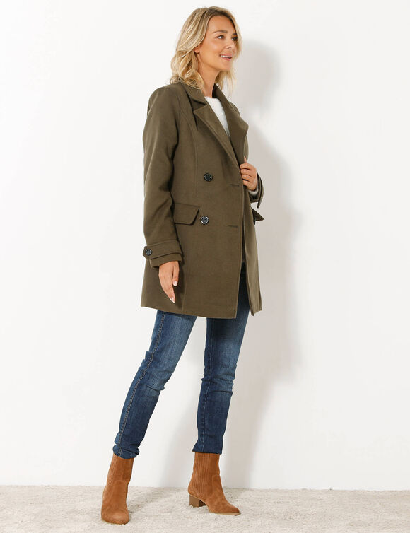 Effen cabanmantel met knoopsluiting (kaki)