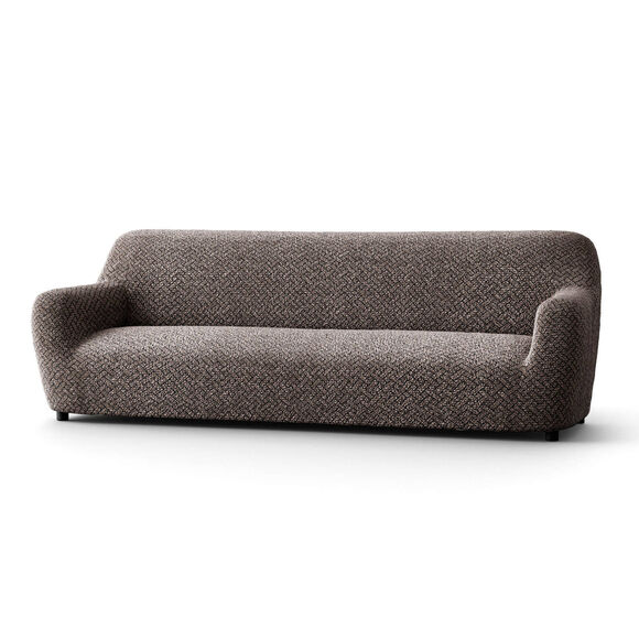 Housse bi-extensible microfibre gaufrée graphique pour fauteuil et canapé (chocolat)