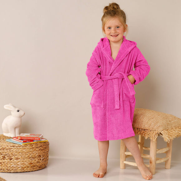 Peignoir de bain enfant licorne à capuche éponge coton - 340 g/m² (fuchsia)