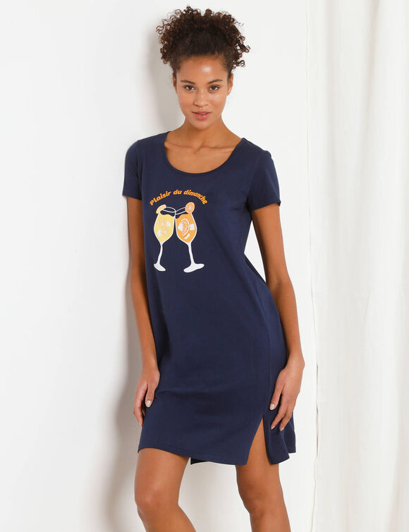 Kort nachthemd met 'cocktail' print (marine)
