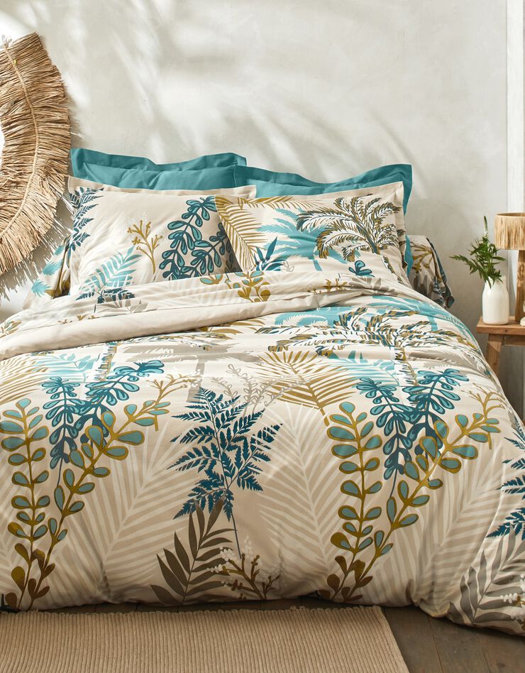 Bedlinnen Bornéo in katoen met palmboomprint, beige Bedlinnen Bornéo in katoen met palmboomprint, beige, hi-res image number 0