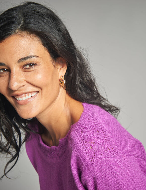 Pull col bateau, maille fantaisie  (violet)