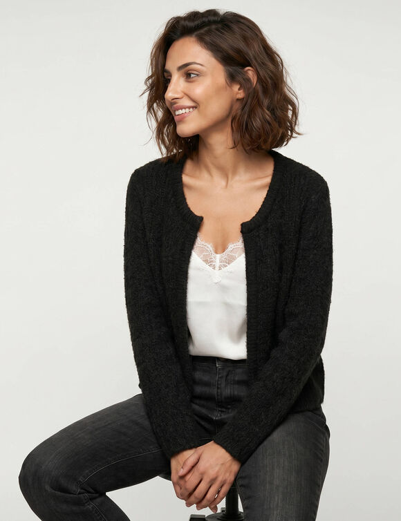Vest in jasstijl, speciaal voor kleine meisjes, met harig breiwerk (zwart)