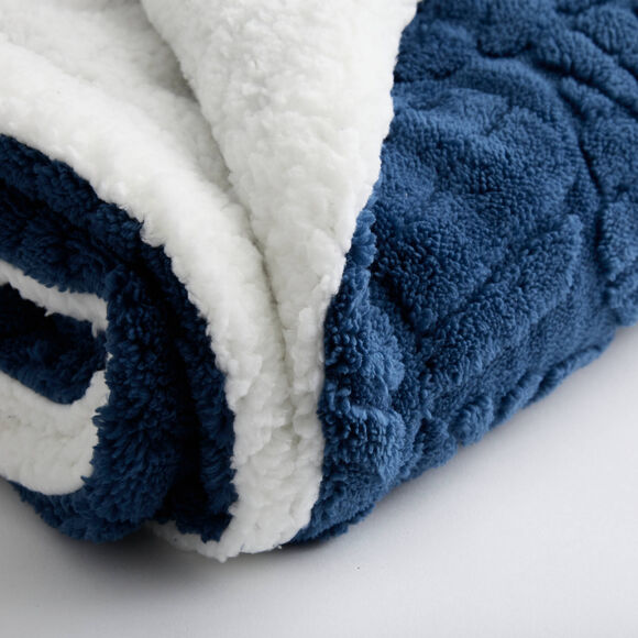 Fleece-plaid met reli&euml;f, voelt aan als pluche (marineblauw)