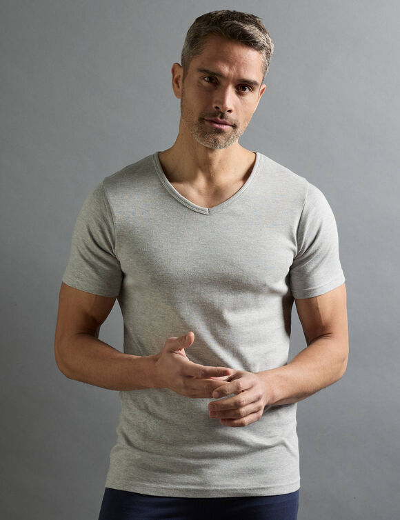 T-shirt sous-v&ecirc;tement homme col V manches courtes chaleur douce - lot de 2 (gris)