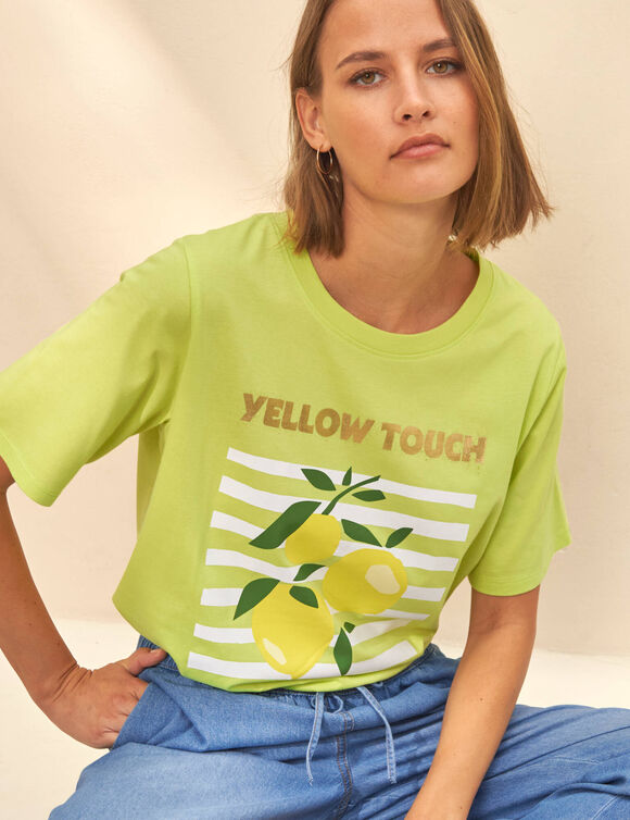 T-shirt imprim&eacute;, volume loose (anijs / wit)