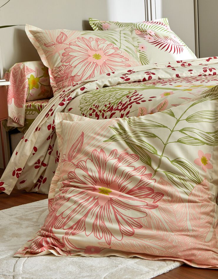 Linge de lit Eglantine en coton imprimé végétal (écru)