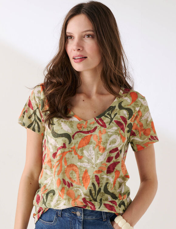 T-shirt imprim&eacute; maille d&eacute;vor&eacute;e (kaki / vert)