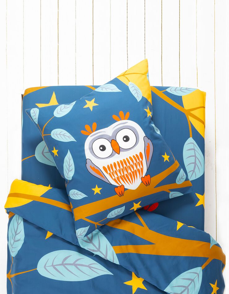 Linge de lit enfant Chouki coton - imprimé hibou (bleu)