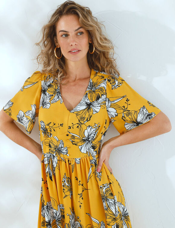Robe longue imprimée, manches évasées  (safran)