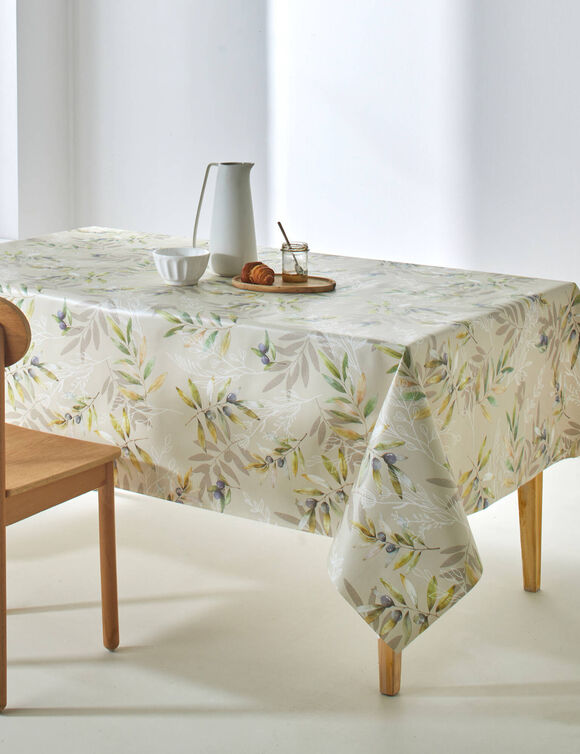 Nappe toile cir&eacute;e motif m&eacute;diterran&eacute;en  (&eacute;cru / vert)