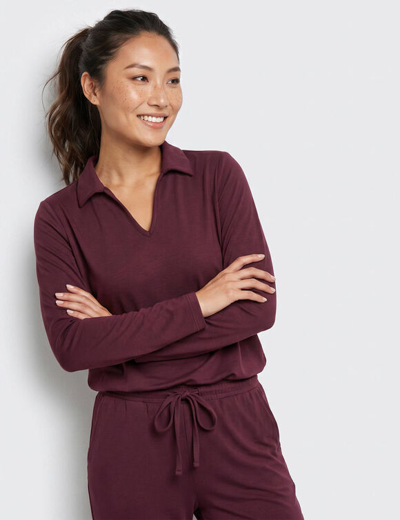 Pyjama doux col polo (aubergine)