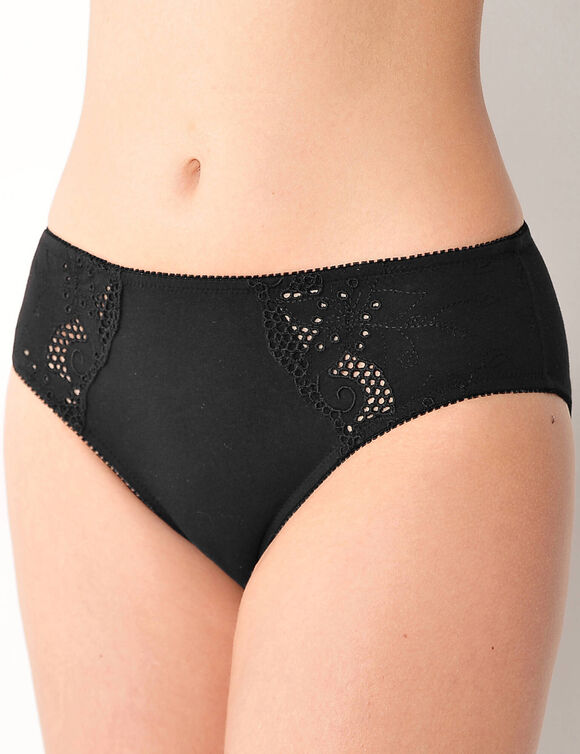Culotte brod&eacute;e forme midi coton uni Olbia - lot de 2 (noir)