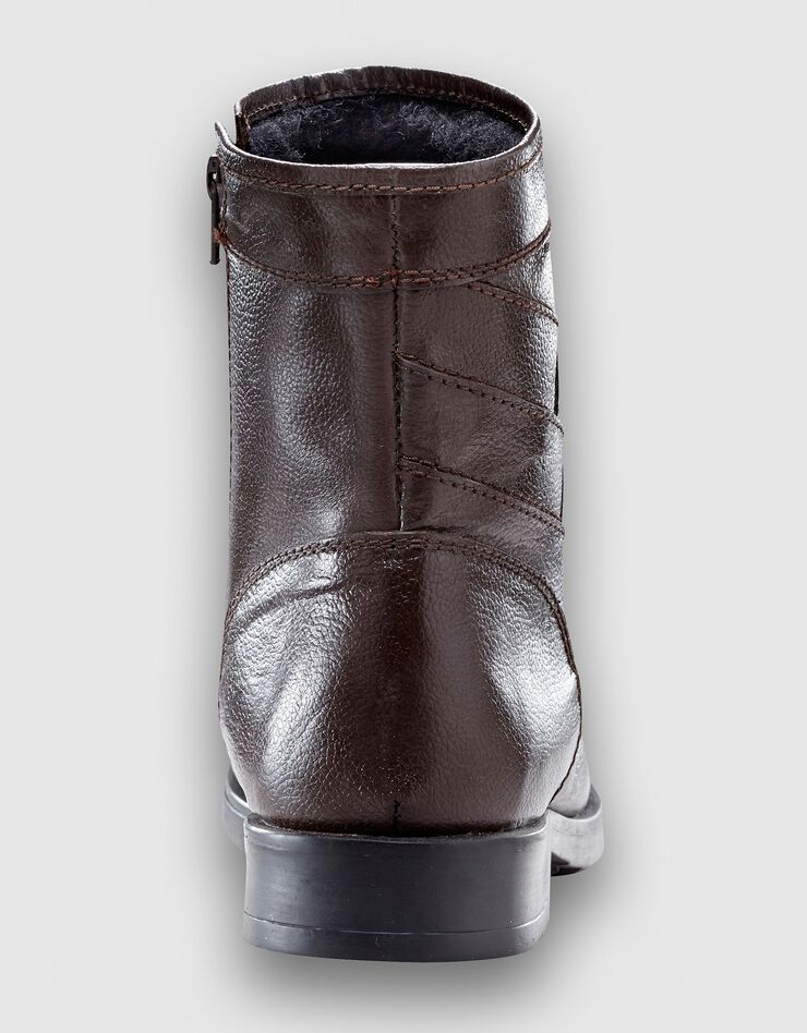 Botillons zippés cuir fourrés laine - jusqu'au 46, marron Botillons zippés cuir fourrés laine - jusqu'au 46, marron, hi-res image number 4