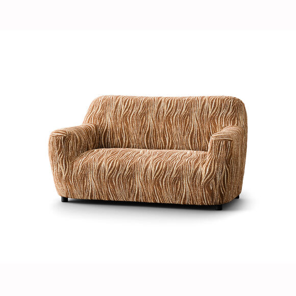 Housse bi-extensible microfibre imprim&eacute; vagues pour fauteuil et canap&eacute; (chocolat)