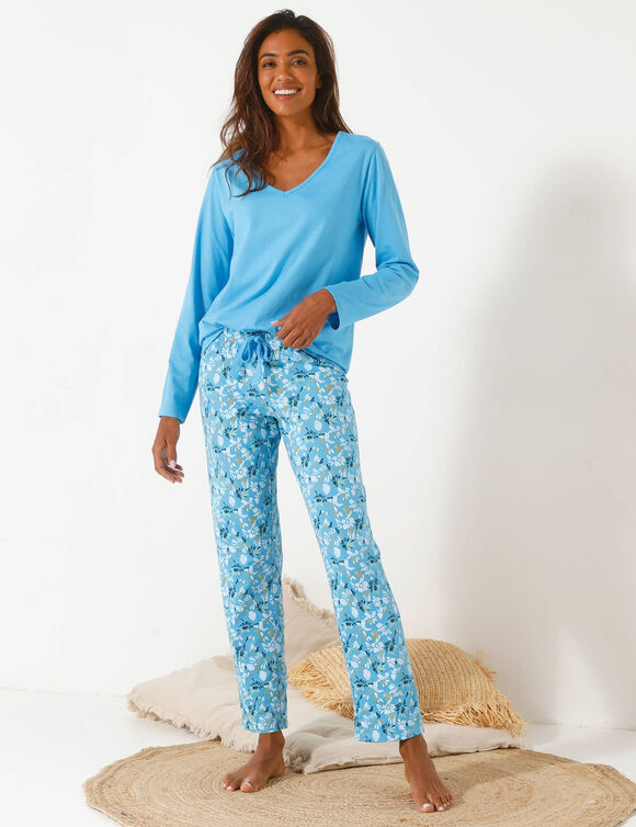 Haut de pyjama manches longues uni (bleu)