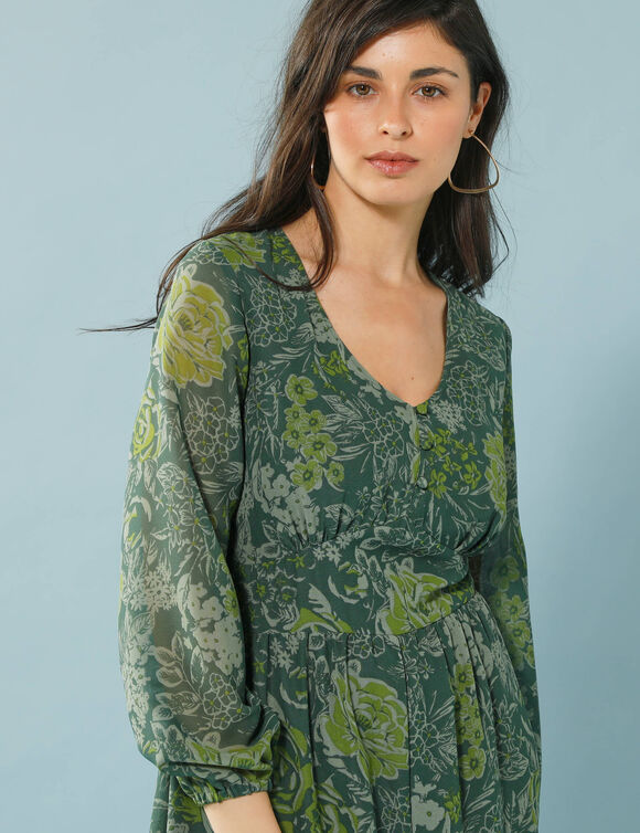 Robe évasée imprimée en voile, Spécial Petites (kaki)