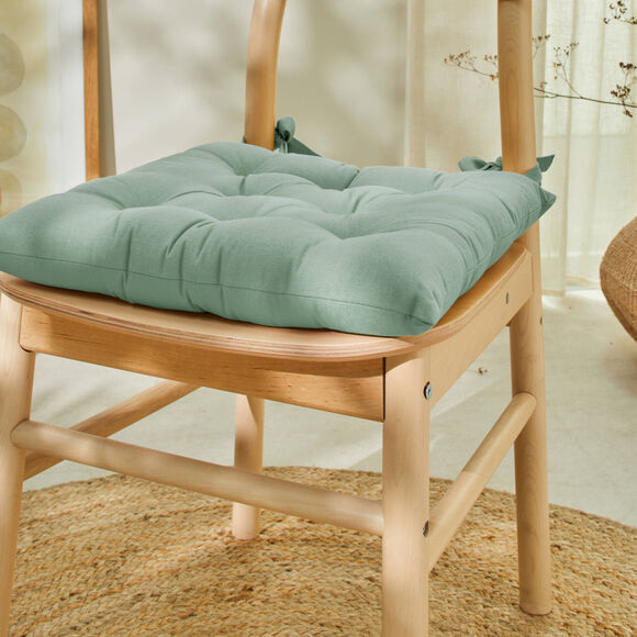 Galette de chaise carrée unie coton bachette - lot de 2 (vert amande)