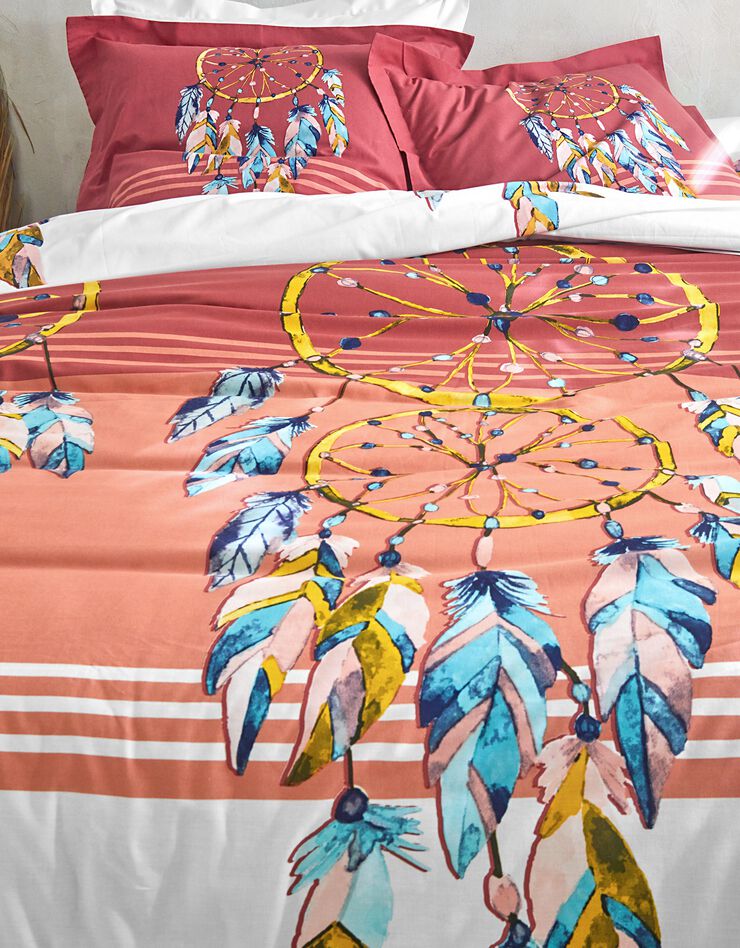Linge de lit Plumes en polycoton imprimé attrape-rêves, corail Linge de lit Plumes en polycoton imprimé attrape-rêves, corail, hi-res image number 3
