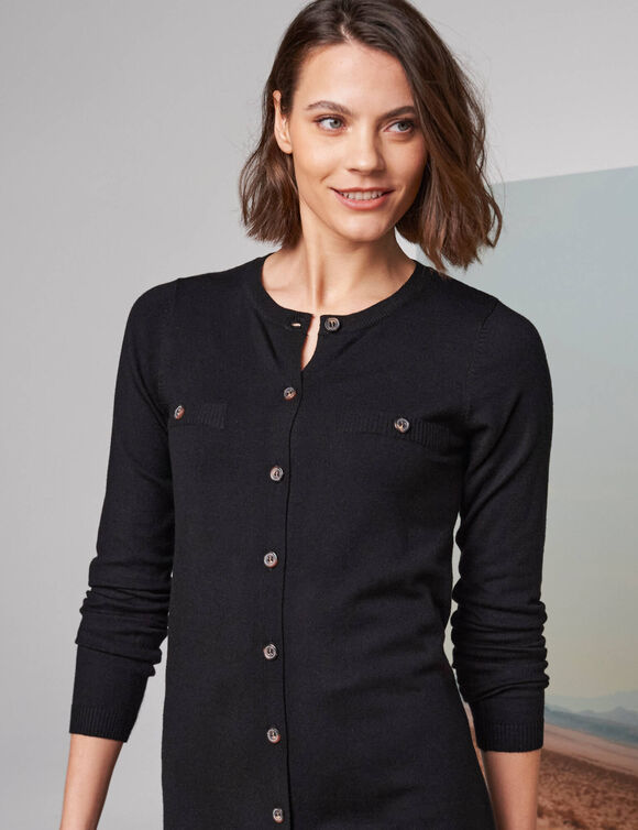 Robe pull boutonn&eacute;e, manches longues (noir)