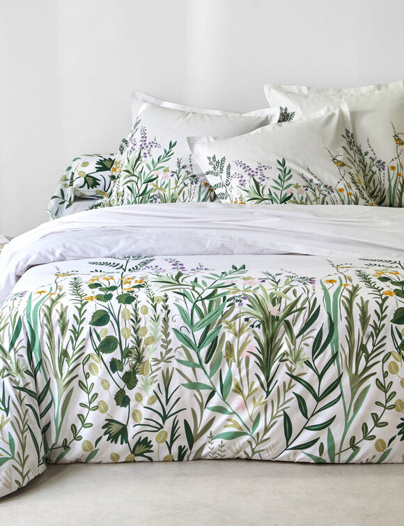 Linge de lit Alice en coton imprimé (wit / groen)