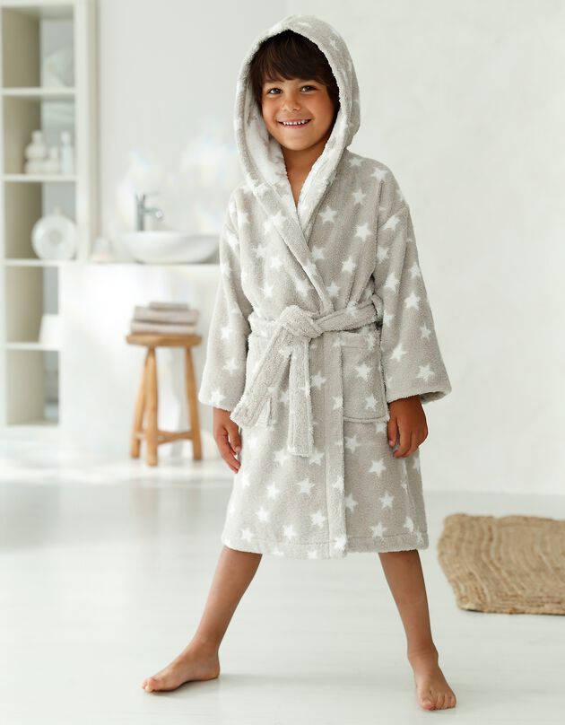 Badjas voor kinderen, badjas in katoenjacquard met sterrenprint - 380g/m2 (taupe)