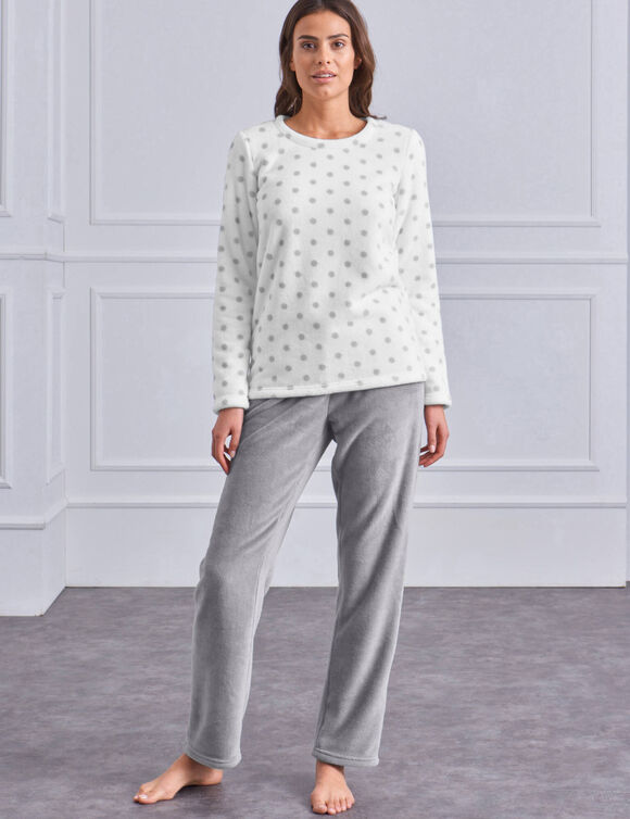 Pyjama polaire imprim&eacute; pois toucher peluche manches longues (gris)