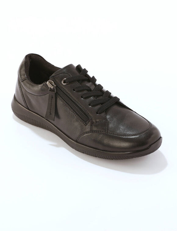 Leren sneakers met rits en veters (zwart)
