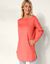 Lange sweater in geruwd molton (koraal)