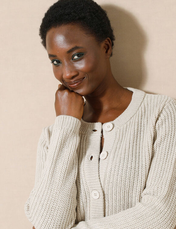 Gilet boutonné en maille anglaise (beige chiné)