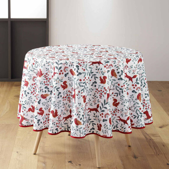 Nappe anti-taches motif forêt (blanc / rouge)