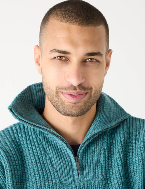 Pull col camionneur c&ocirc;te anglaise 30% laine (c&eacute;ladon moulin&eacute;)