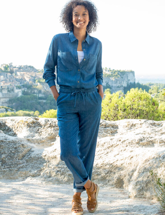 Chemisier boutonn&eacute;, en denim l&eacute;ger (stone)