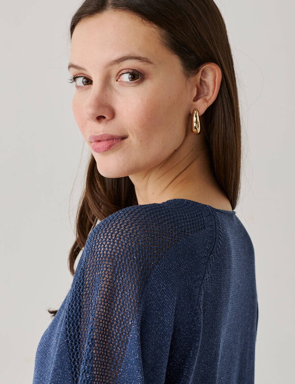 Pull loose maille brillante (bleu gris&eacute;)