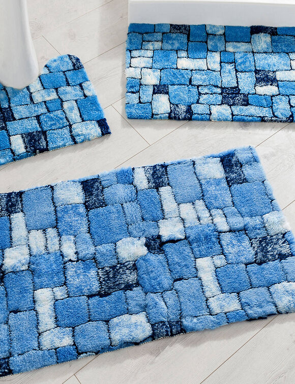 Tapis de bain mosa&iuml;que toucher peluche (bleu)