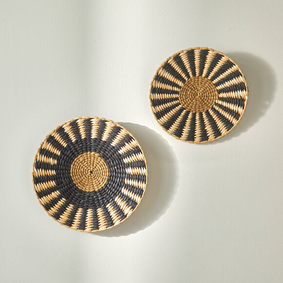 Ronde muurdecoratie - set van 2 (naturel/zwart)