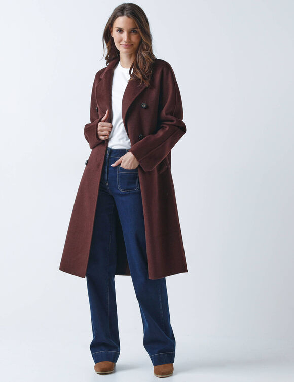 Manteau long laine m&eacute;lang&eacute;e (chocolat)