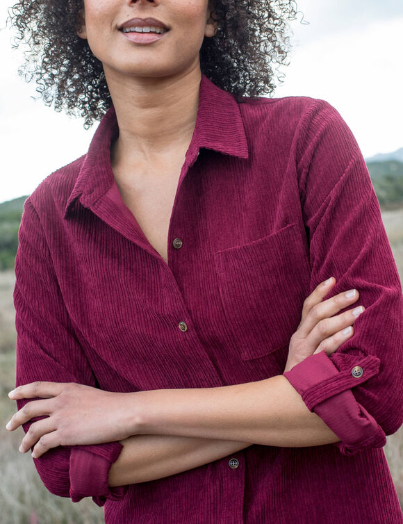 Chemise en velours c&ocirc;tel&eacute; (prune)