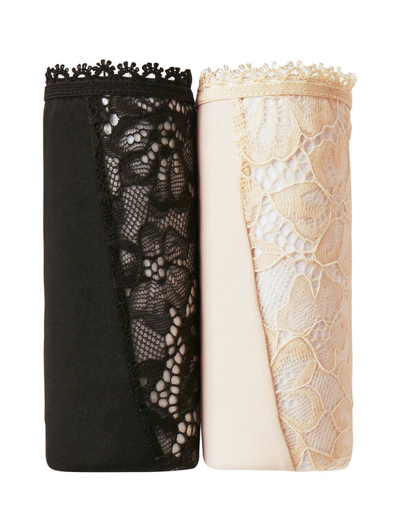 Tangaslip met hoge taille in microvezel en stretchkant - set van 2 (zwart + nude)