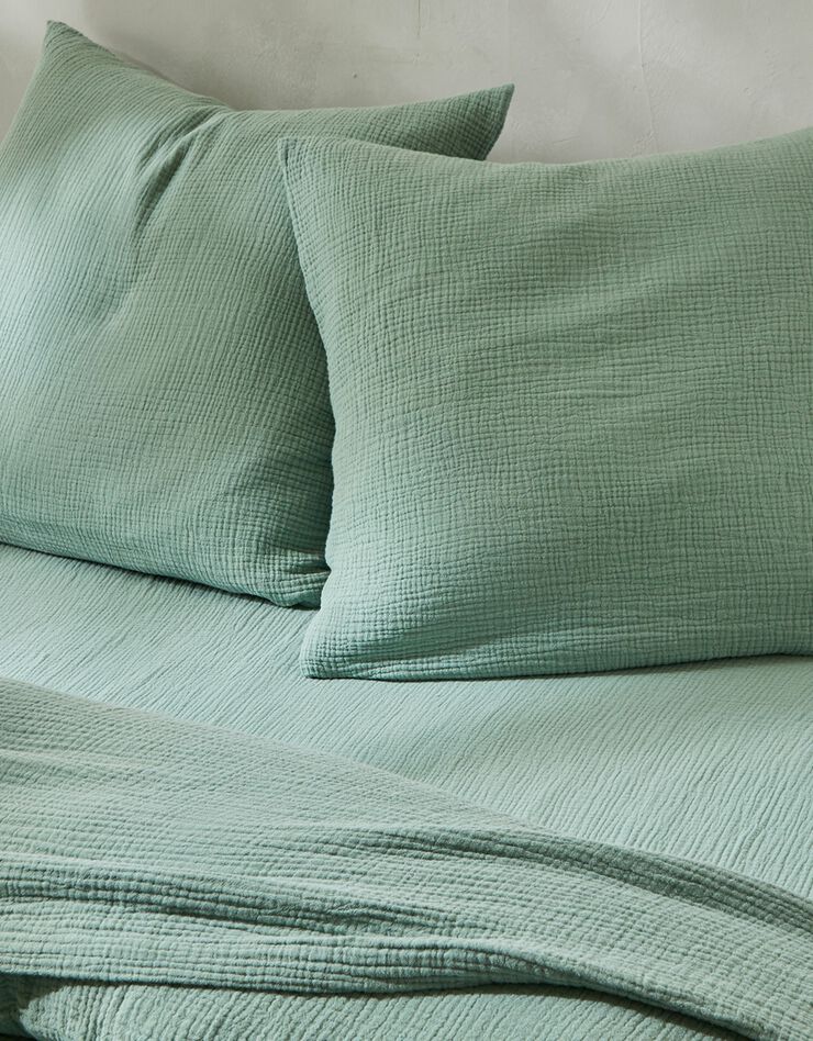 Linge de lit uni en triple gaze de coton (vert)