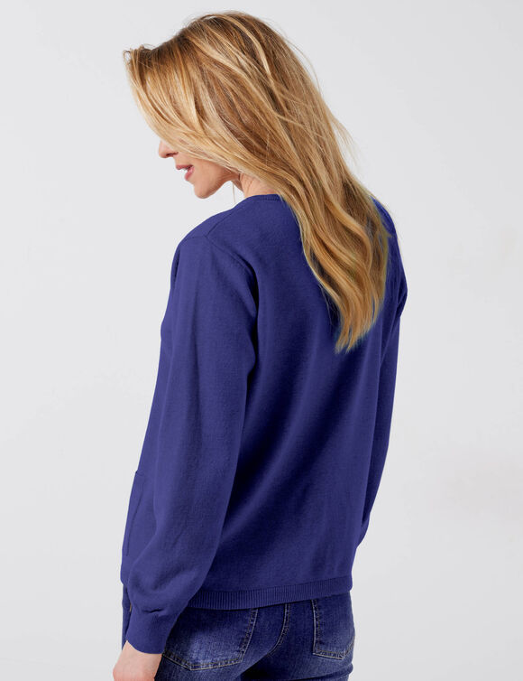 Cardigan boutonné, laine d'agneau (bleu dur)