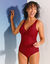 Maillot de bain 1 pièce Solaro décolleté foulard  (bordeaux)