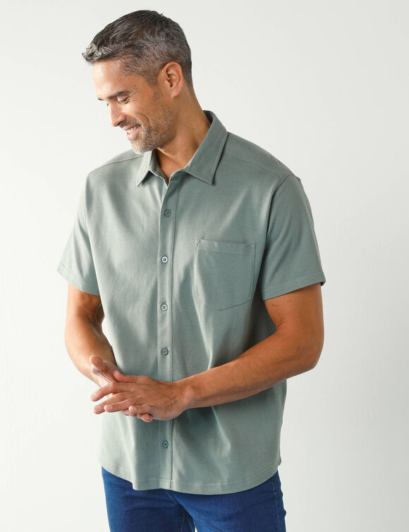 Hemd in piquétricot, korte mouwen (kleigroen)