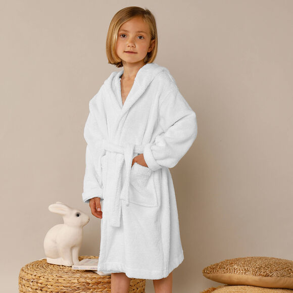 Peignoir de bain enfant lapin à capuche éponge coton - 340 g/m² (blanc)