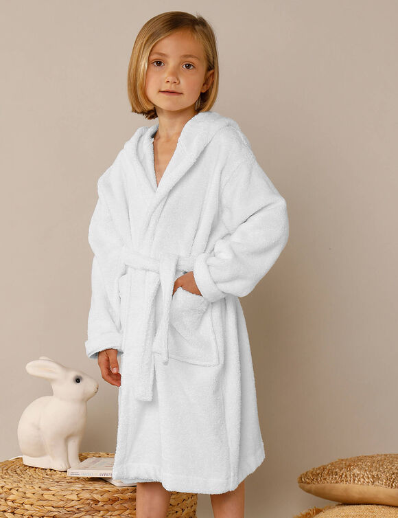 Peignoir de bain enfant lapin à capuche éponge coton - 340 g/m² (blanc)