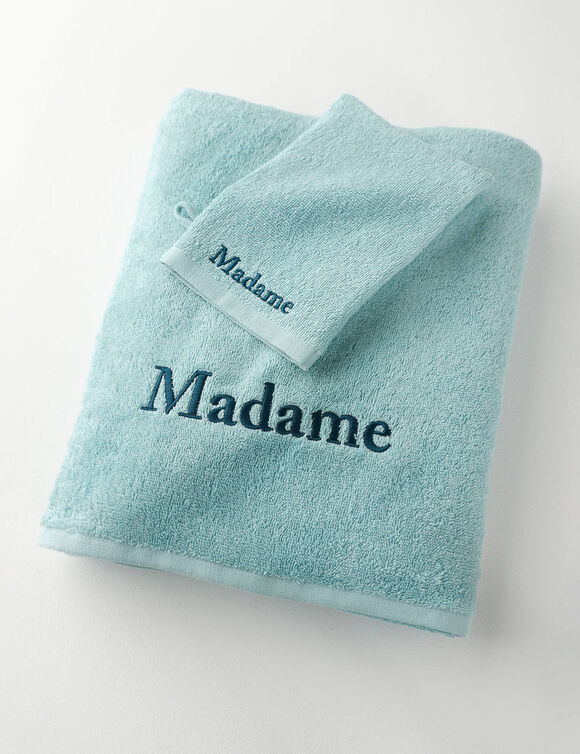 Collection serviettes de bain 420 g/m&sup2; brod&eacute;es "MADAME" (vert d'eau)