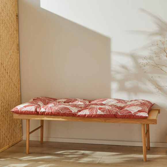 Lang, decoratief kussen met bladerenprint (terracotta)