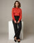 Blouse met ronde kraag met ruches, lange gesmokte mouwen, satijn (rood)