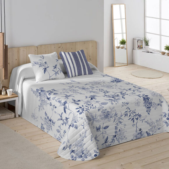 Couvre-lit matelass&eacute; Capri imprim&eacute; r&eacute;versible (bleu)