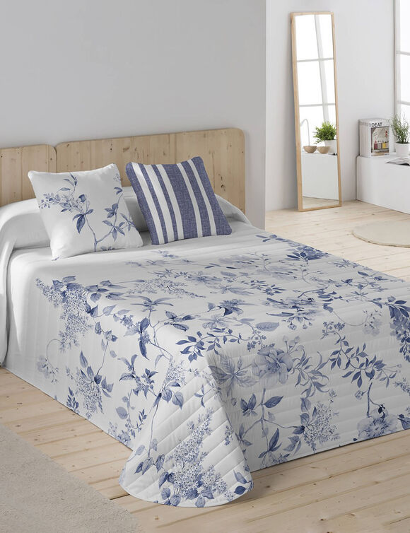 Gematelasseerde, omkeerbare bedsprei Capri met print (blauw)